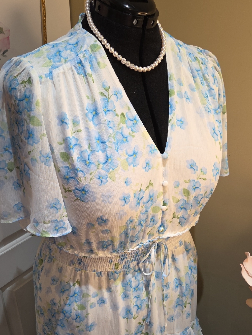 Nwot 2X Tamara H White Maxi Dress with BLUE and Green Floral Print Box 1 - Picture 17 of 17